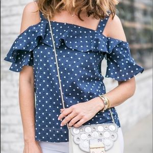 J crew cold shoulder polka dot top